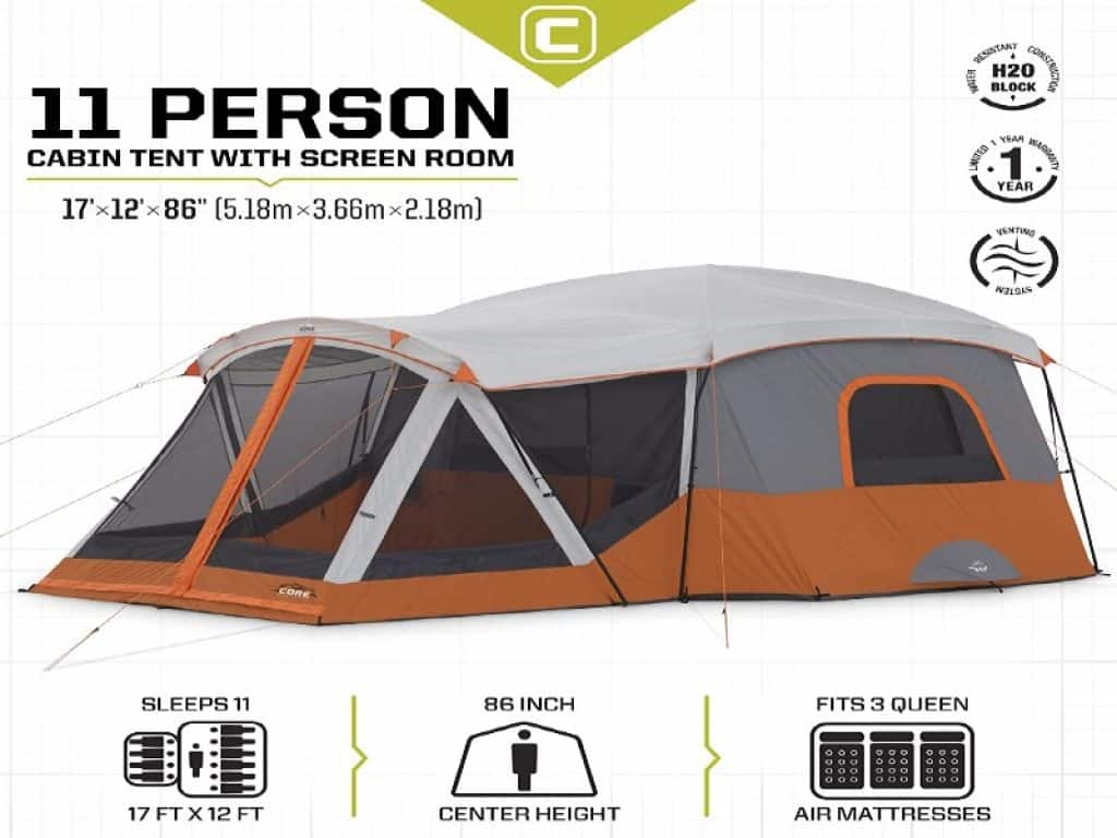 Core 11 Cabin Tent with Screen Room