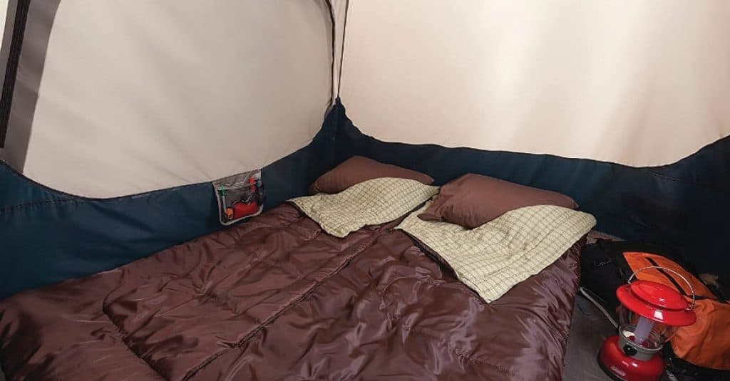 bed at backpacking tent