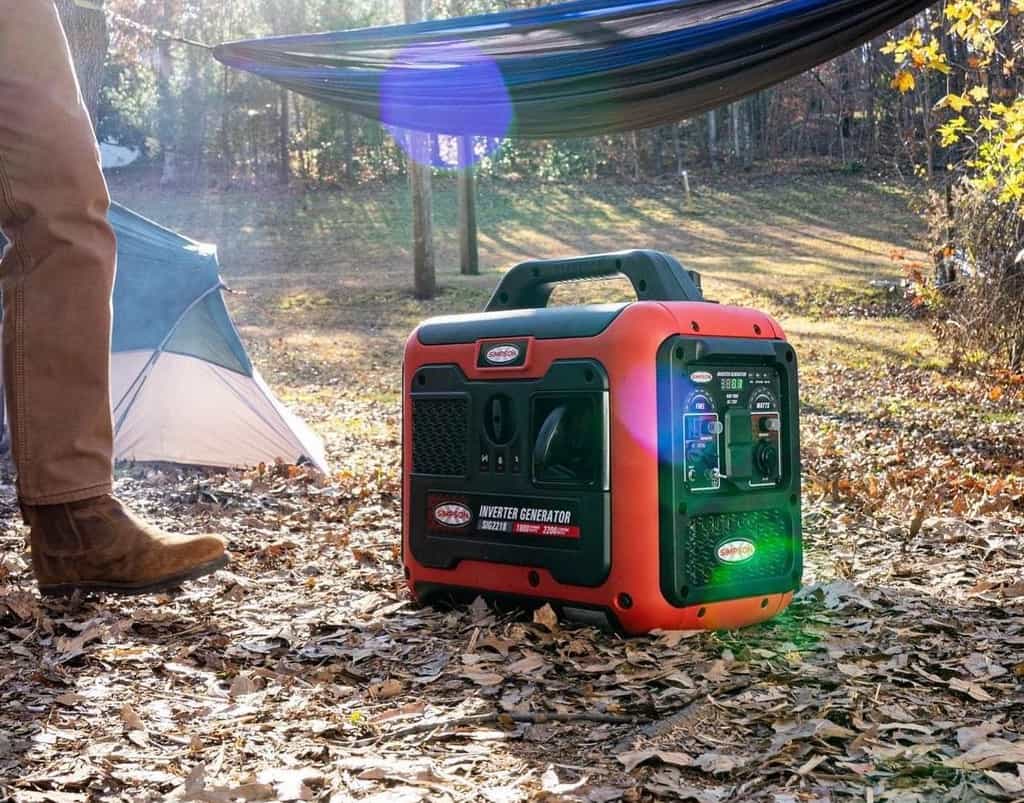 camping generator in front of the tent